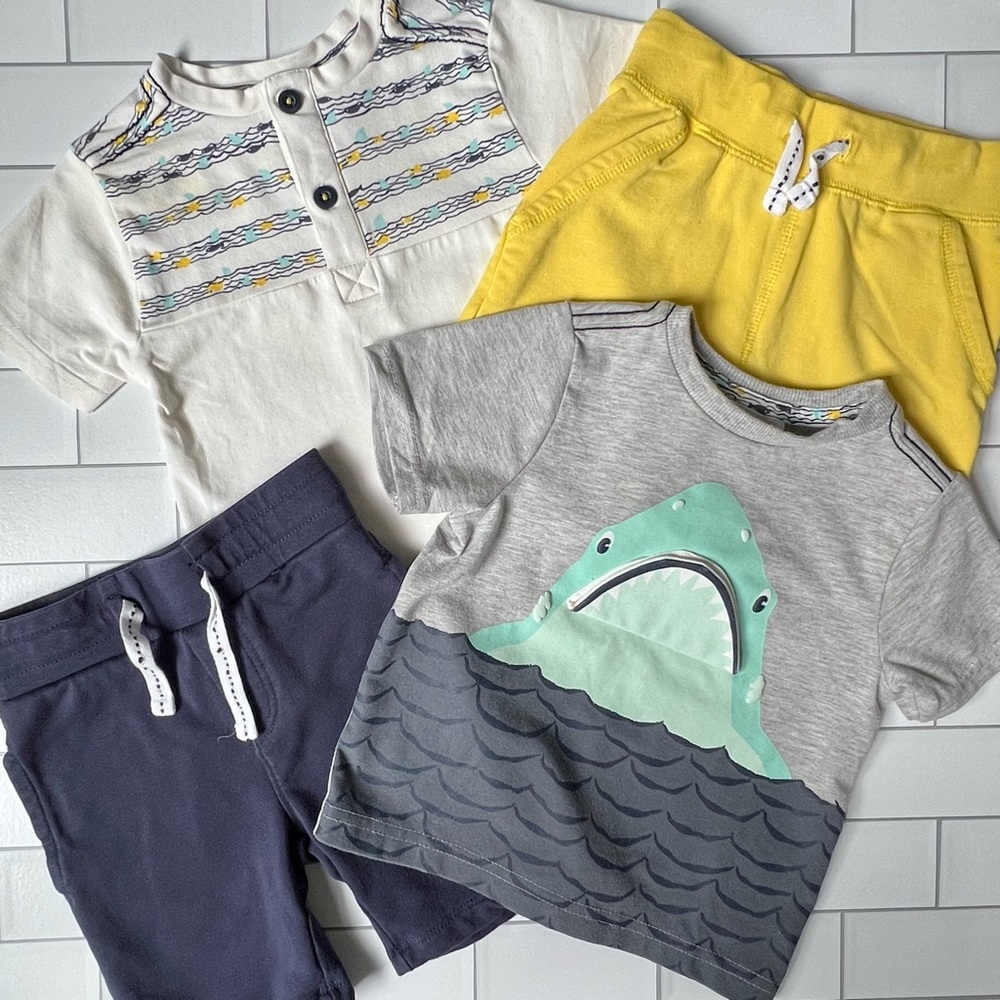 12M🦈 Tommy Bahama Boys Baby 4-Piece Mix & Match Shark Short Sleeve Shorts Set